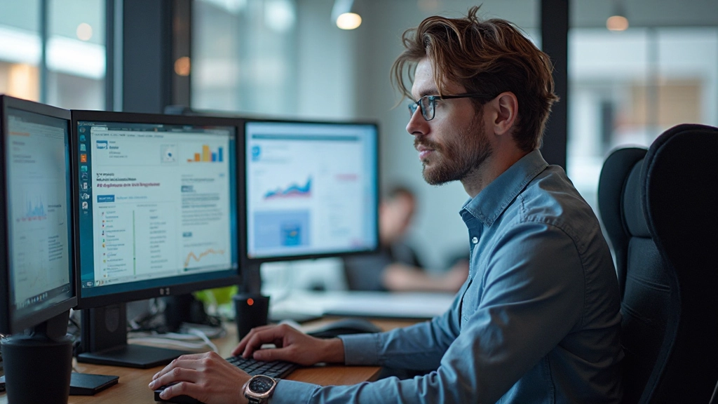 Person zeigt verschiedene Landingpage-Varianten auf mehreren Monitoren für A/B-Testing Vergleich